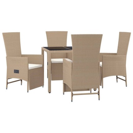 Matgrupp för trädgården med dynor 5 delar beige konstrotting