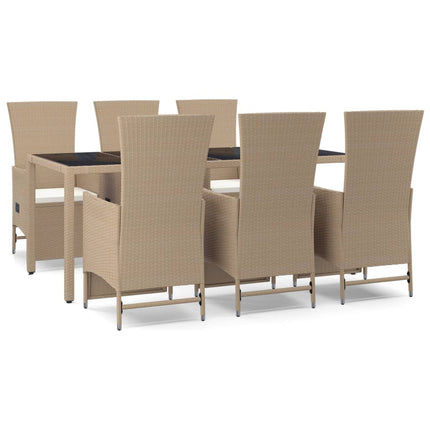 Matgrupp för trädgården med dynor 7 delar beige konstrotting