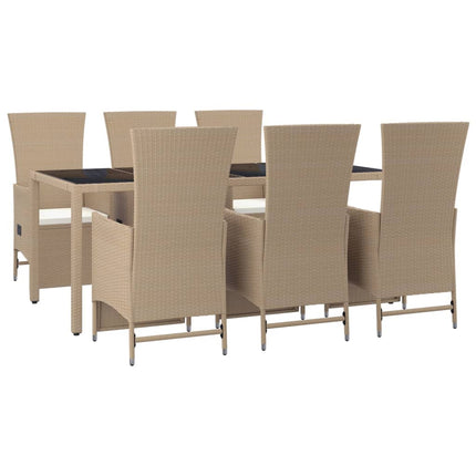 Matgrupp för trädgården med dynor 7 delar beige konstrotting