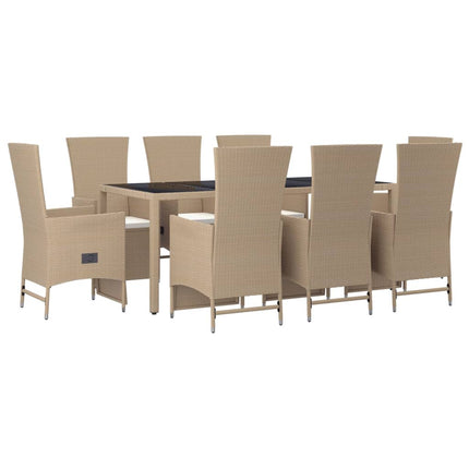 Matgrupp för trädgården med dynor 9 delar beige konstrotting