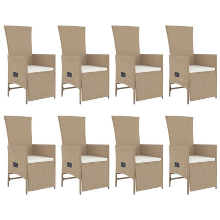 Matgrupp för trädgården med dynor 9 delar beige konstrotting