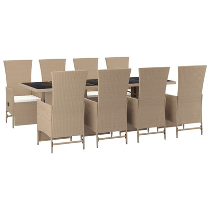 Matgrupp för trädgården med dynor 9 delar beige konstrotting