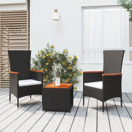 Loungegrupp för trädgården 3 delar svart konstrotting&akacia