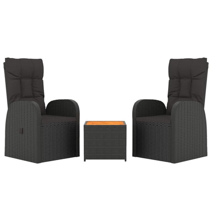 Loungegrupp 3 delar svart konstrotting & massiv akacia
