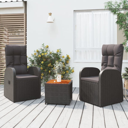 Loungegrupp 3 delar svart konstrotting & massiv akacia