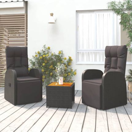 Loungegrupp för trädgården 3 delar svart konstrotting&akacia