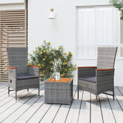 Loungegrupp för trädgården 3 delar grå konstrotting&akacia