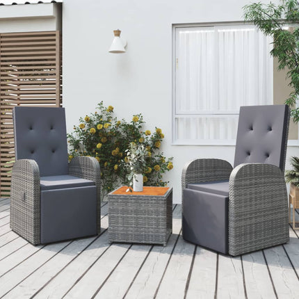 Loungegrupp för trädgården 3 delar grå konstrotting&akacia