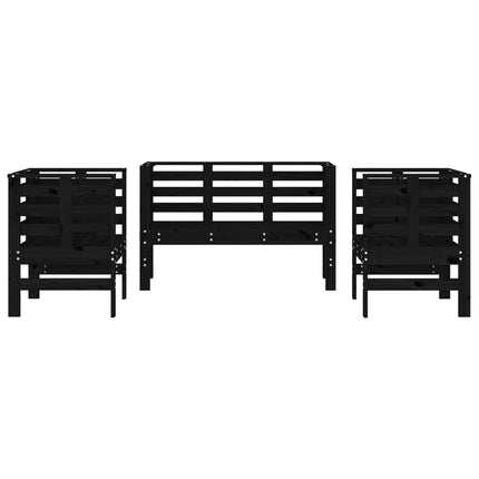 Loungegrupp 3 delar svart massiv furu