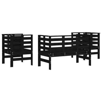 Loungegrupp 3 delar svart massiv furu