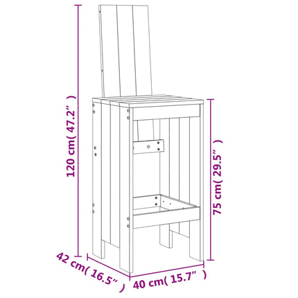 Barstolar 2 st vit 40x42x120 cm massiv furu