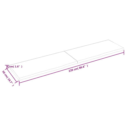Vägghylla mörkbrun 220x50x(2-4) cm behandlad massiv ek