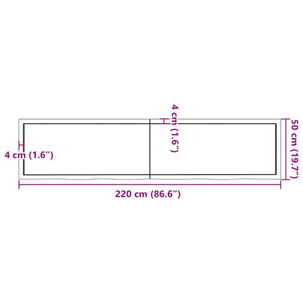 Vägghylla mörkbrun 220x50x(2-4) cm behandlad massiv ek