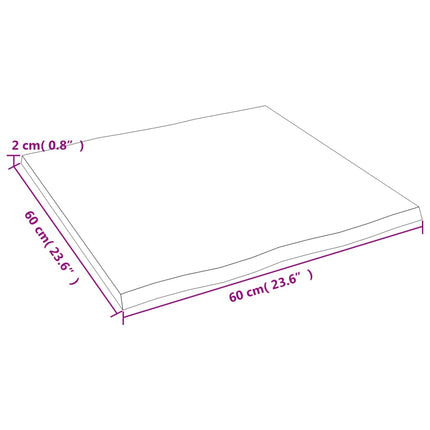 Bordsskiva 60x60x2 cm obehandlad massiv ek levande kant