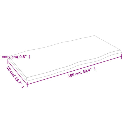 Bordsskiva mörkbrun 100x50x2 cm massiv ek levande kant