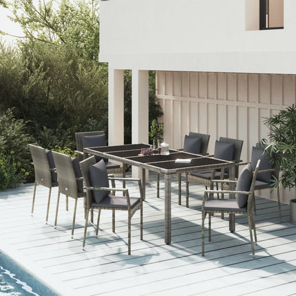 Matgrupp för trädgården med dynor 9 delar grå konstrotting
