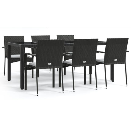 Matgrupp för trädgården med dynor 7 delar svart konstrotting