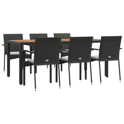 Matgrupp för trädgården med dynor 7 delar svart konstrotting