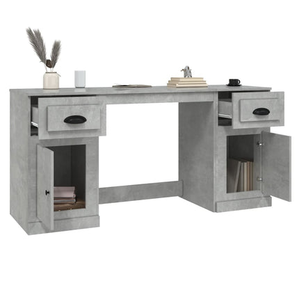 Skrivbord med skåp betonggrå konstruerat trä