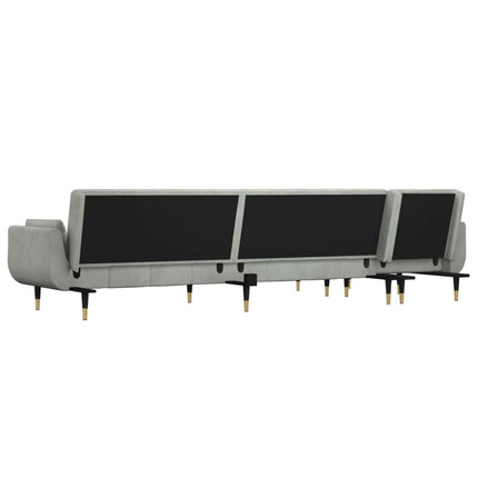 L-formad bäddsoffa ljusgrå 275x140x70 cm sammet