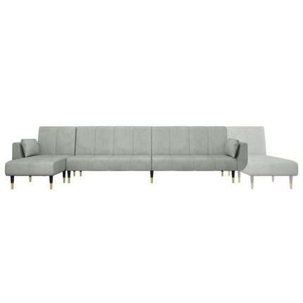 L-formad bäddsoffa ljusgrå 275x140x70 cm sammet