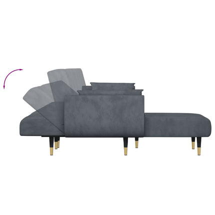 L-formad bäddsoffa mörkgrå 275x140x70 cm sammet