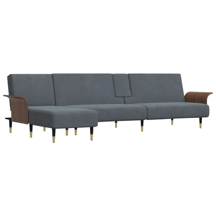 L-formad bäddsoffa mörkgrå 279x140x70 cm sammet