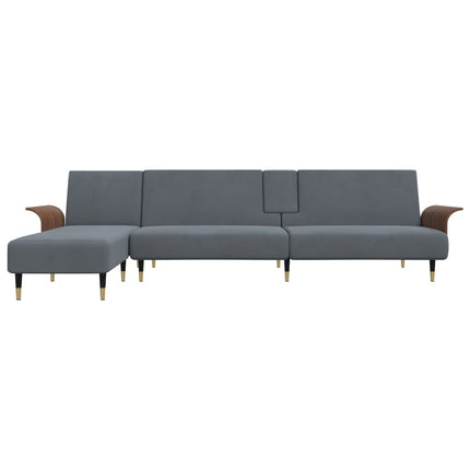 L-formad bäddsoffa mörkgrå 279x140x70 cm sammet