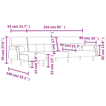 L-formad soffa svart 271x140x70 cm sammet