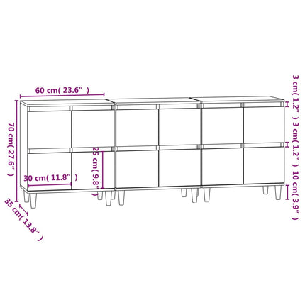 Skänk 3 st sonoma ek 60x35x70 cm konstruerat trä