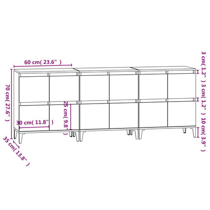 Skänk 3 st sonoma ek 60x35x70 cm konstruerat trä