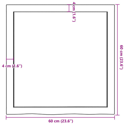 Bordsskiva mörkbrun 60x60x(2-6) cm behandlad massiv ek