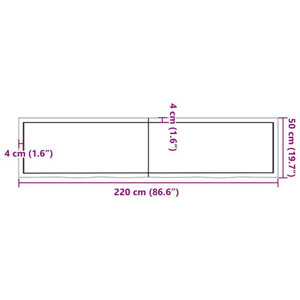 Bordsskiva mörkbrun 220x50x(2-4) cm behandlad massiv ek