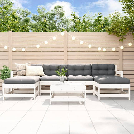 Loungegrupp för trädgården med dynor 7 delar vit massivt trä