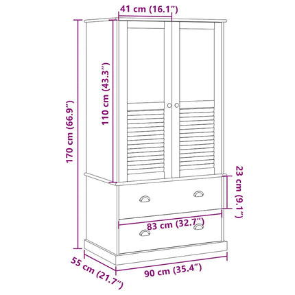Klädskåp VIGO vit 90x55x170 cm massiv furu