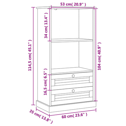 Bokhylla VIGO 60x35x114,5 cm massiv furu