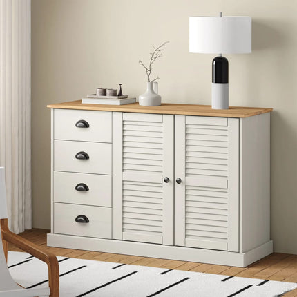 Skänk med lådor vit VIGO 113x40x75 cm massiv furu