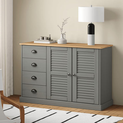 Skänk med lådor grå VIGO 113x40x75 cm massiv furu