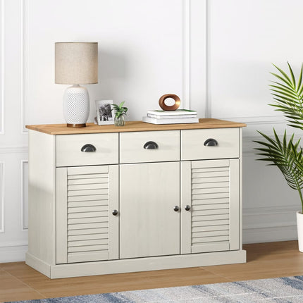 Skänk med lådor vit VIGO 113x40x75 cm massiv furu