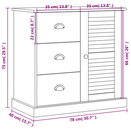 Skänk med lådor VIGO 78x40x75 cm massiv furu