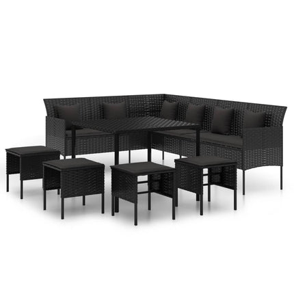 Loungegrupp med dynor 6 delar svart konstrotting