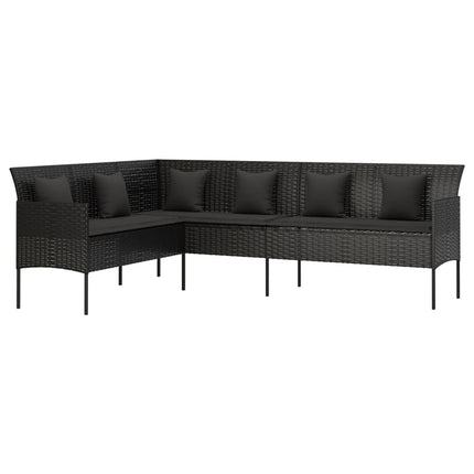 Loungegrupp med dynor 6 delar svart konstrotting