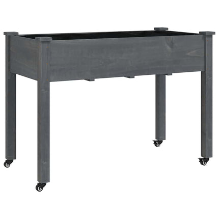 Odlingslåda på hjul med foder grå 118x59x80 cm massivt granträ