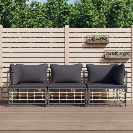 Loungegrupp 3 delar med dynor antracit konstrotting