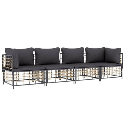 Loungegrupp 4 delar med dynor antracit konstrotting