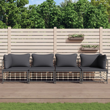 Loungegrupp 4 delar med dynor antracit konstrotting