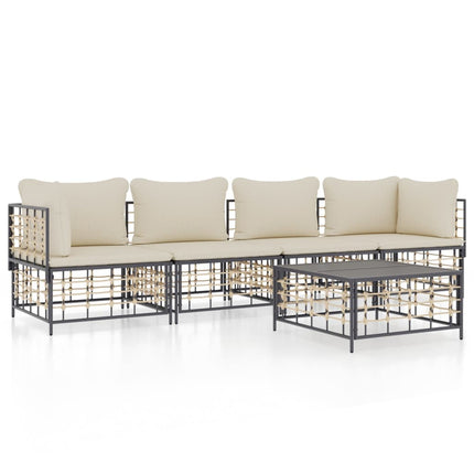 Loungegrupp 5 delar med dynor antracit konstrotting