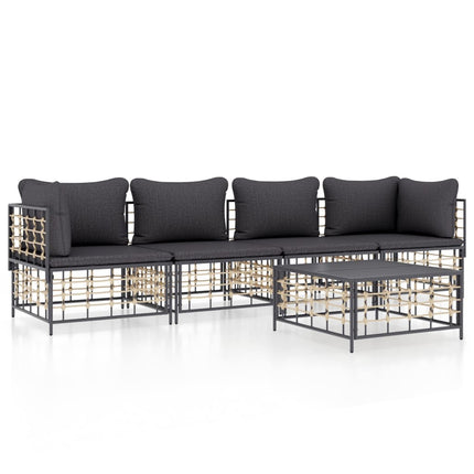 Loungegrupp 5 delar med dynor antracit konstrotting