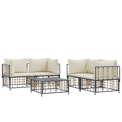 Loungegrupp 5 delar med dynor antracit konstrotting