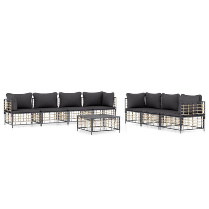 Loungegrupp 8 delar med dynor antracit konstrotting